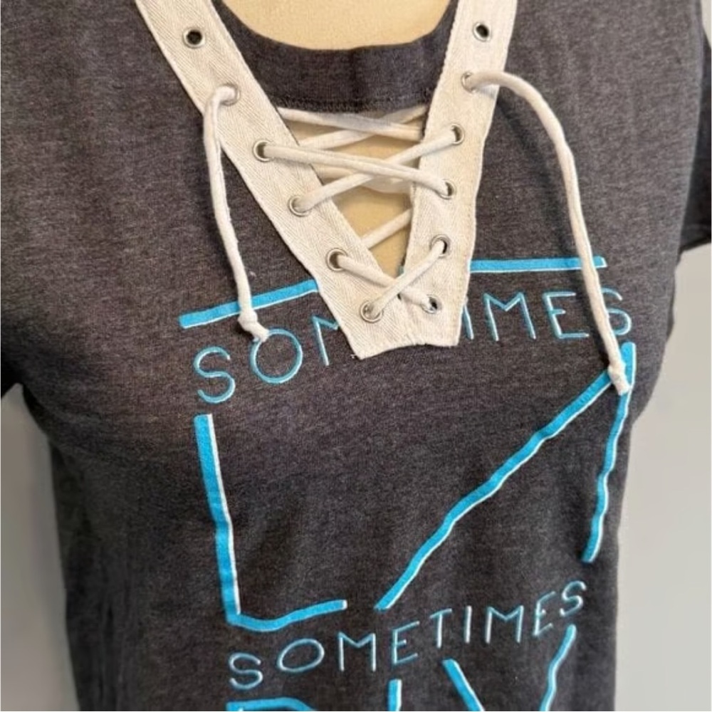 Gray Lace-Up Graphic Tee
